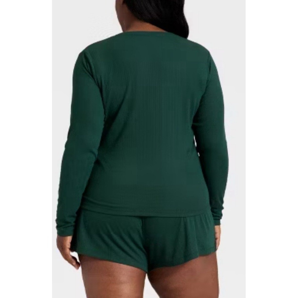 NWT Women's Size XXL, Auden Pajama Long Sleeve Top And Shorts Set, Ribbed Green - Picture 2 of 6